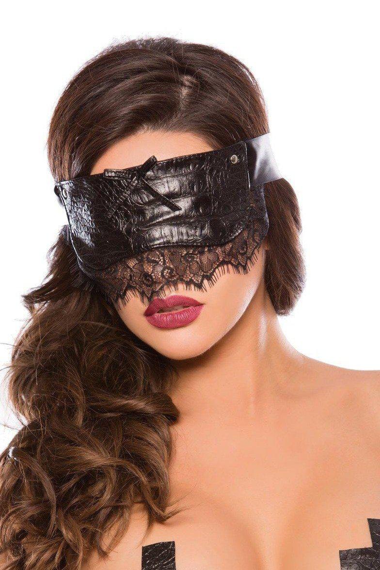 Croco Embossed and Lace Mask-Mask + Hoods-Kitten by Allure-Black-O/S-SEXYSHOES.COM
