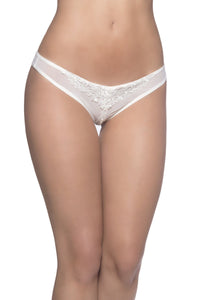 Oh La La Cheri Crotchless Thong With Pearls And Venise Detail in White  from SexyShoes.com
