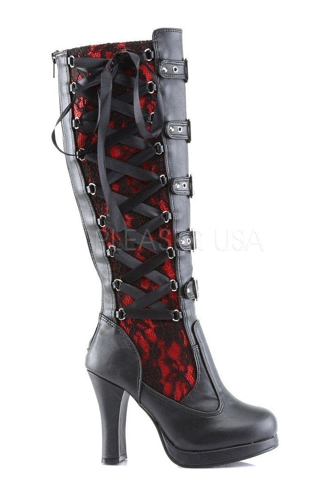 CRYPTO-106 Knee Boot | Black Faux Leather-Demonia-Lolitas-SEXYSHOES.COM