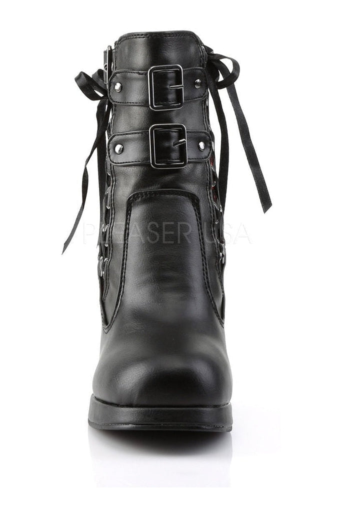 Demonia CRYPTO-51 Ankle Boot in Black Faux Leather