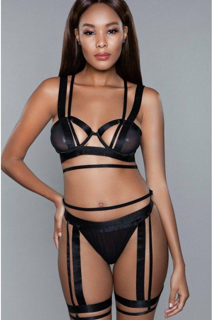 Cut Out Cup Bralette Set-Lingerie Sets-BeWicked-Black-S-SEXYSHOES.COM