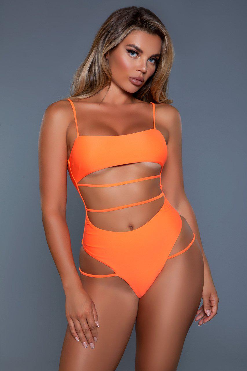 Cut Out Front One Piece Swimsuit-One Piece Swim-BeWicked-Orange-S-SEXYSHOES.COM