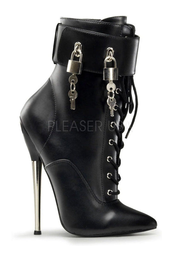 DAGGER-1023 Ankle Boot | Black Faux Leather-Devious-Black-Ankle Boots-SEXYSHOES.COM