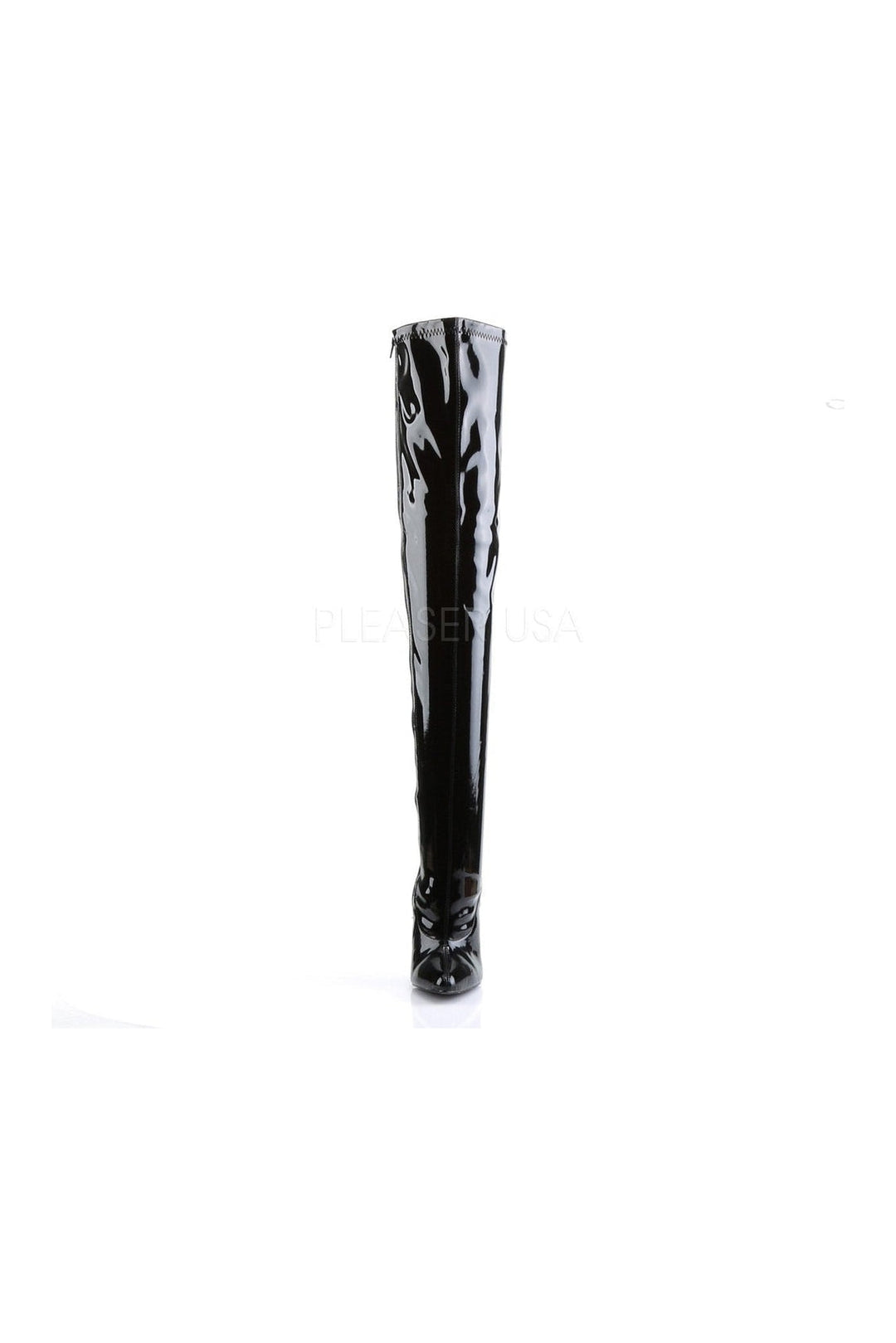 Devious DAGGER-3000 Thigh Boot in Black Patent