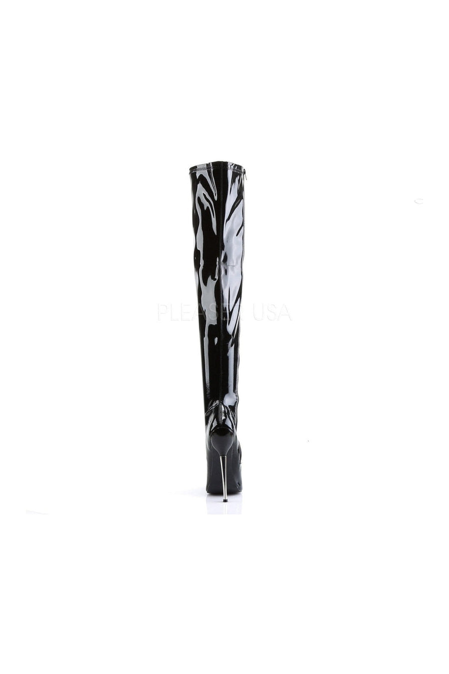 Devious DAGGER-3000 Thigh Boot in Black Patent