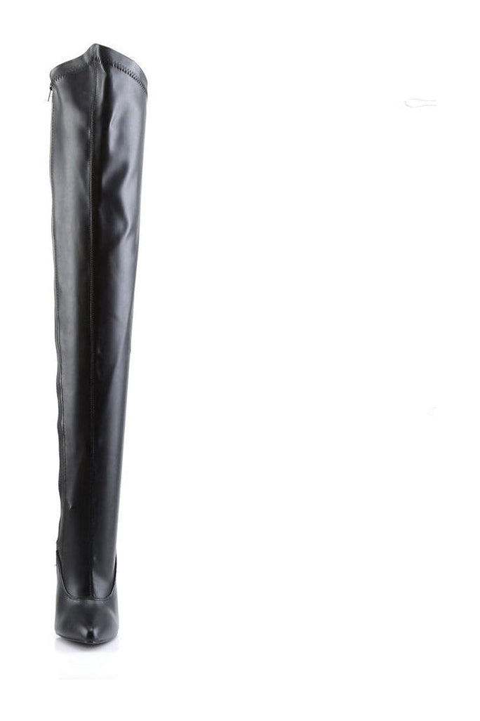 DAGGER-3060 Stiletto Boot | Black Faux Leather-Devious-SEXYSHOES.COM