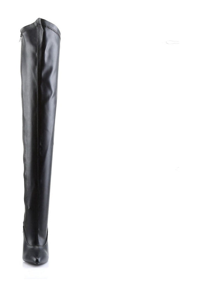 DAGGER-3060 Stiletto Boot | Black Faux Leather-Thigh Boots- Stripper Shoes at SEXYSHOES.COM