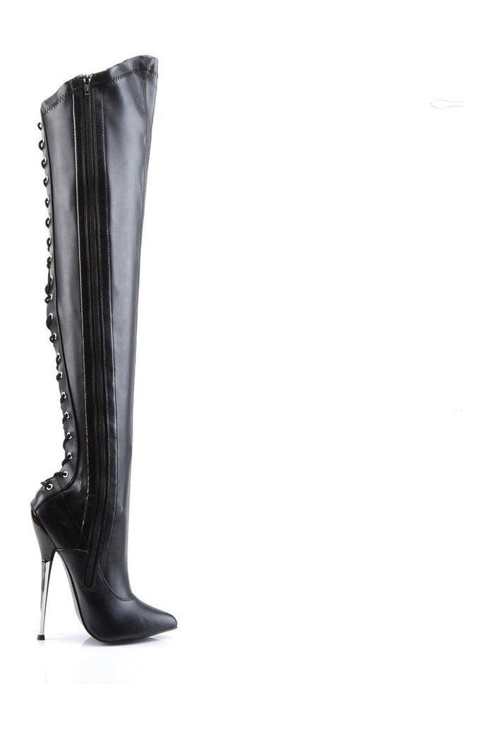 Devious DAGGER-3060 Stiletto Boot in Black Faux Leather