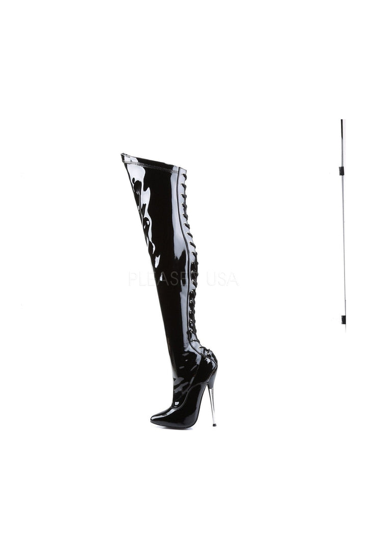 DAGGER-3060 Thigh Boot | Black Patent-Devious-Thigh Boots-SEXYSHOES.COM