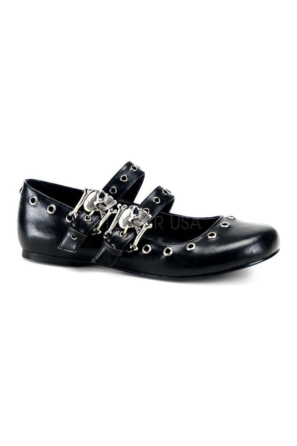 DAISY-03 Demonia Flat | Black Faux Leather-Demonia-SEXYSHOES.COM