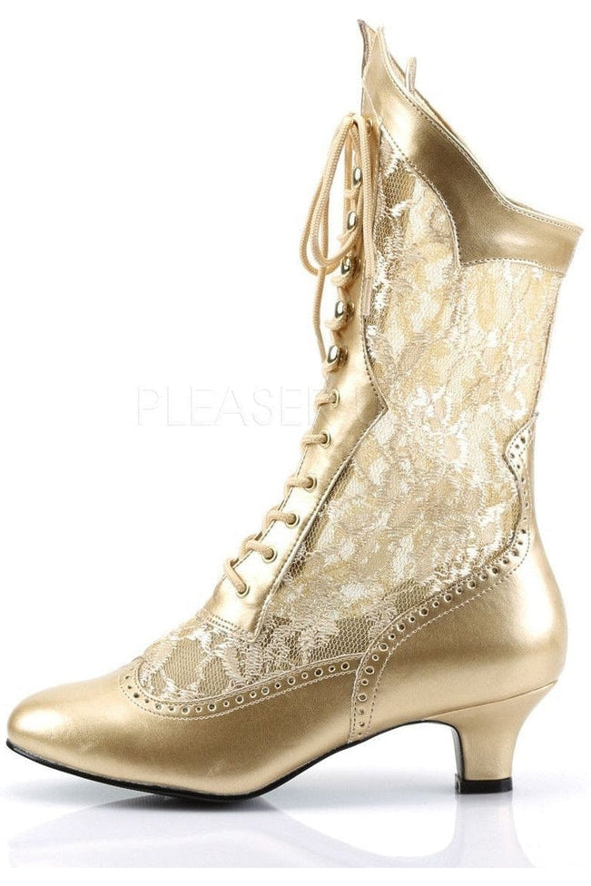 DAME-115 Ankle Boot | Gold Lace-Funtasma-Ankle Boots-SEXYSHOES.COM