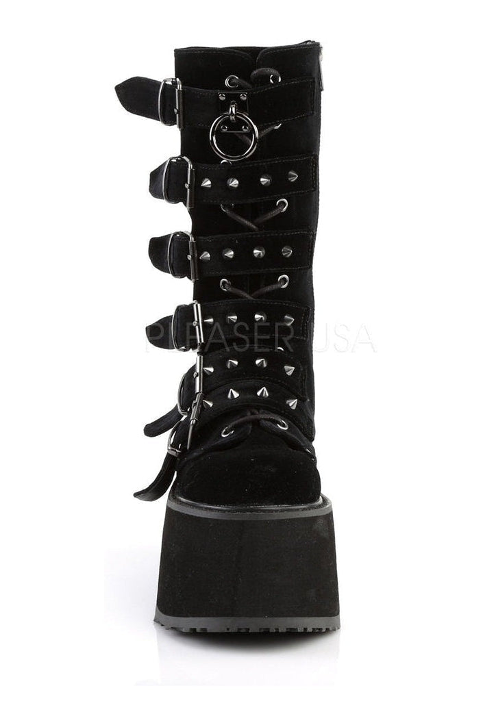 DAMNED-225 Demonia Knee Boot | Black Velvet-Demonia-Knee Boots-SEXYSHOES.COM