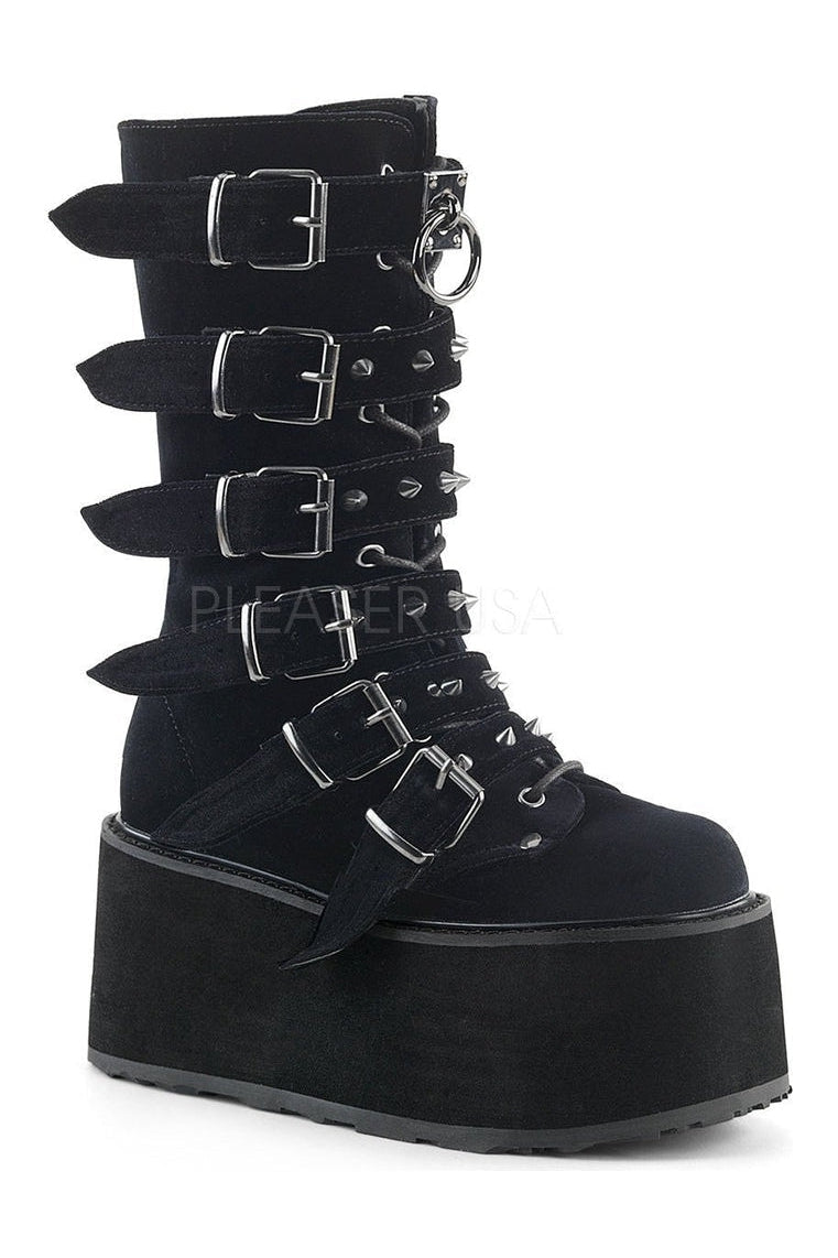 DAMNED-225 Demonia Knee Boot | Black Velvet-Demonia-Black-Knee Boots-SEXYSHOES.COM