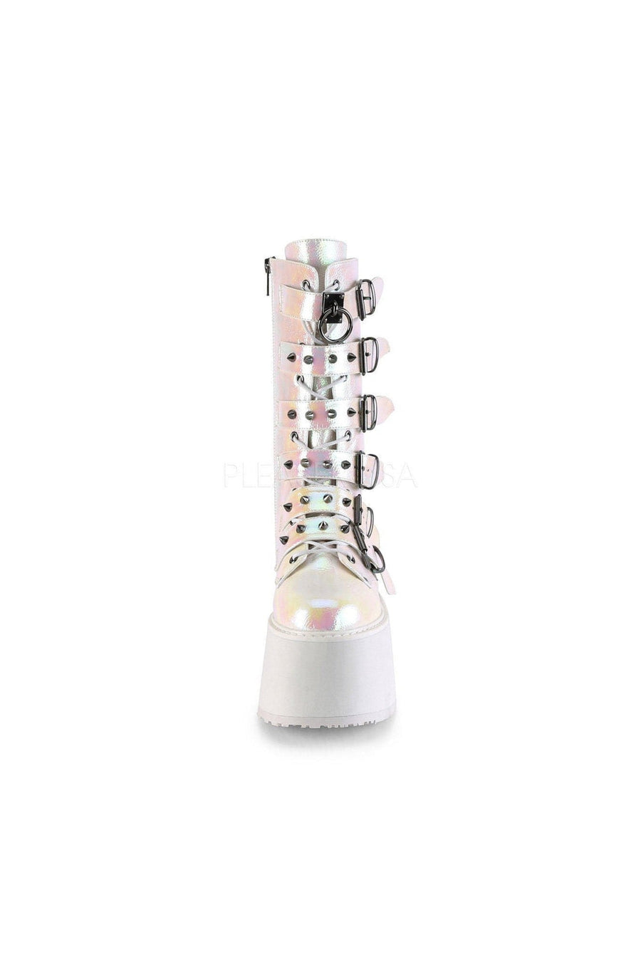 Demonia DAMNED-225  Knee Boot in White Faux Leather