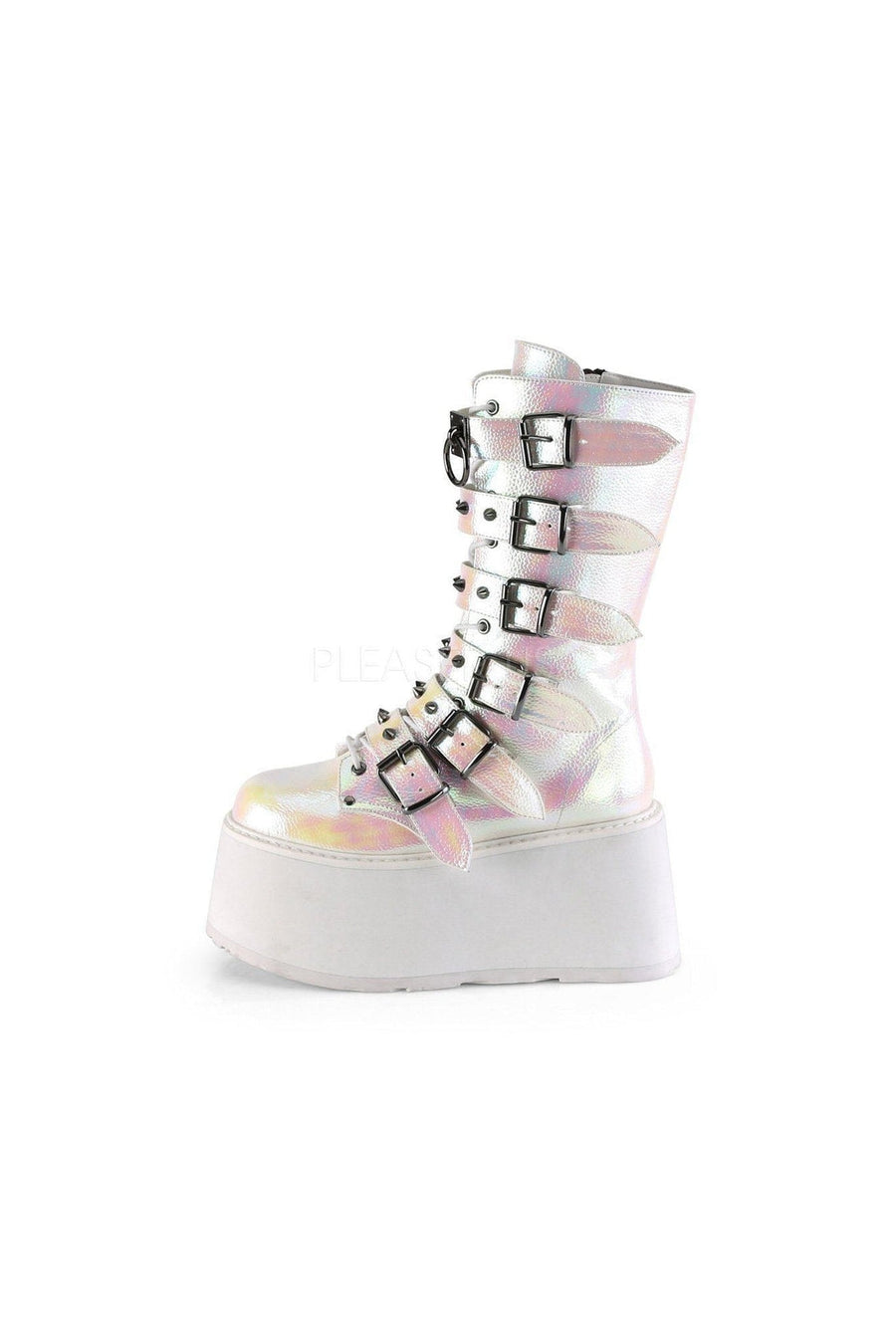 Demonia DAMNED-225  Knee Boot in White Faux Leather