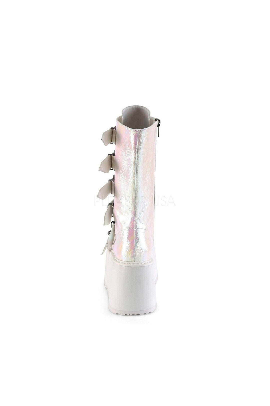 Demonia DAMNED-225  Knee Boot in White Faux Leather