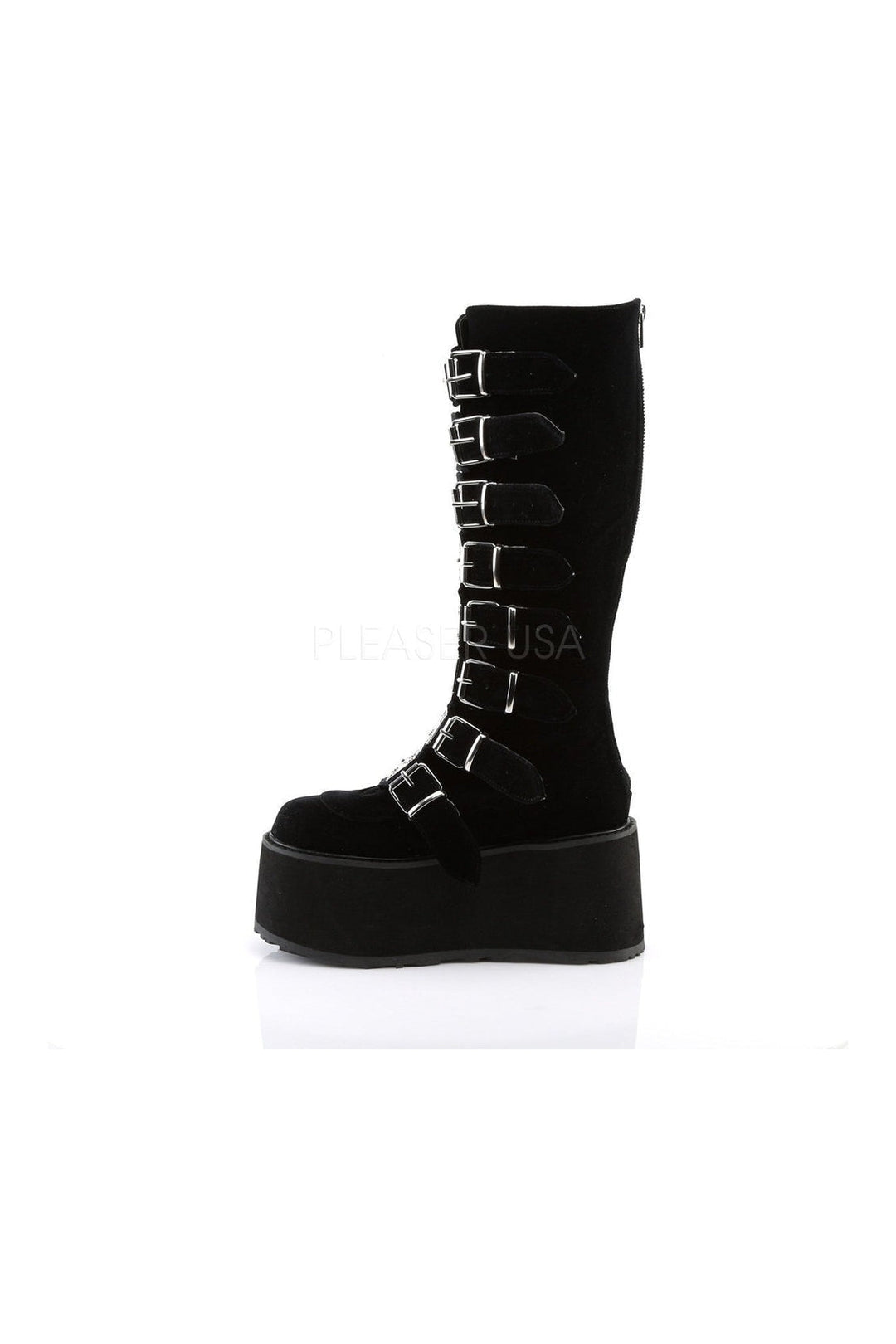 Demonia DAMNED-318  Knee Boot in Black Velvet