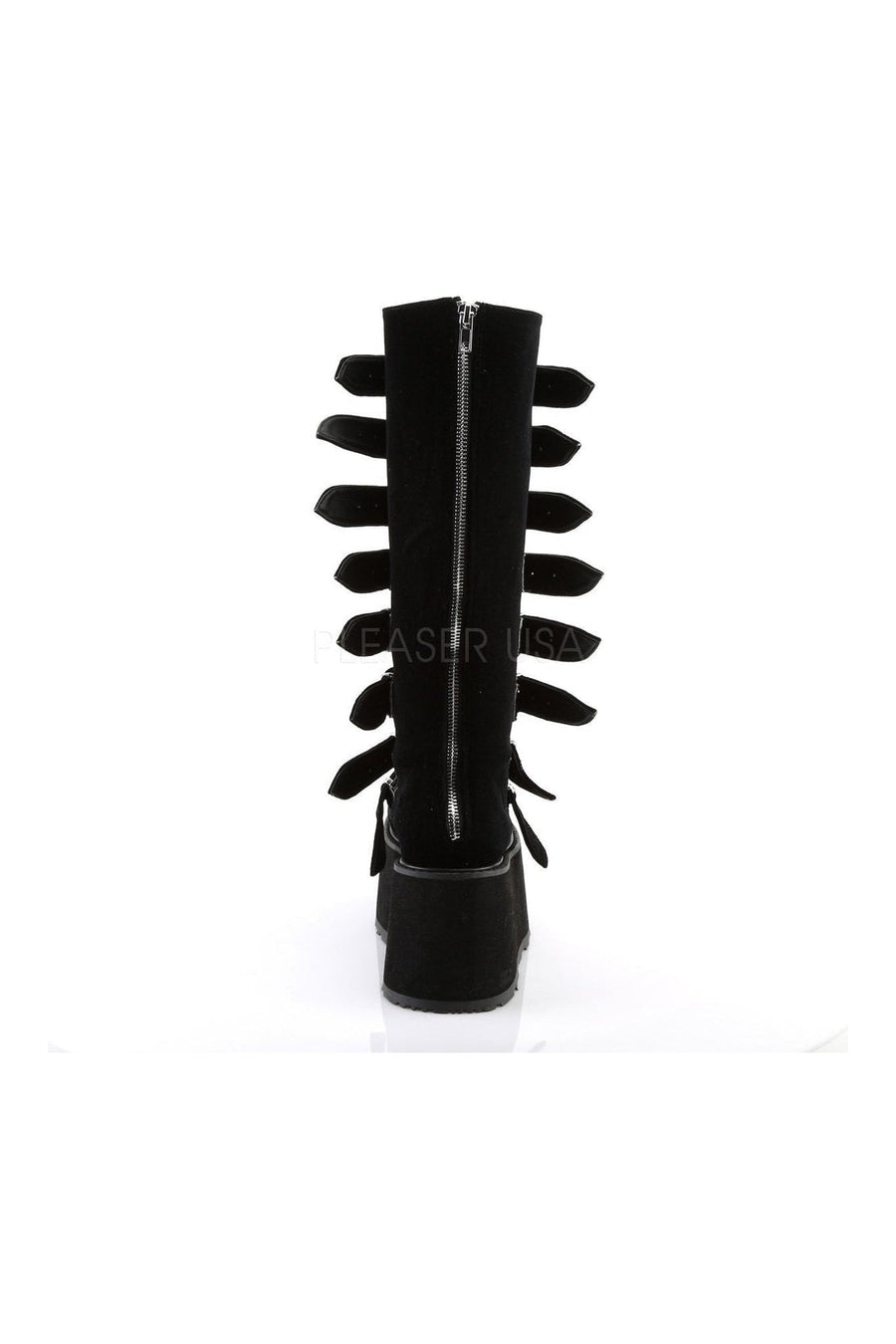 Demonia DAMNED-318  Knee Boot in Black Velvet