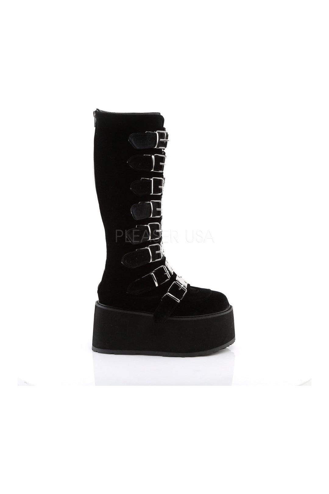 Demonia DAMNED-318  Knee Boot in Black Velvet
