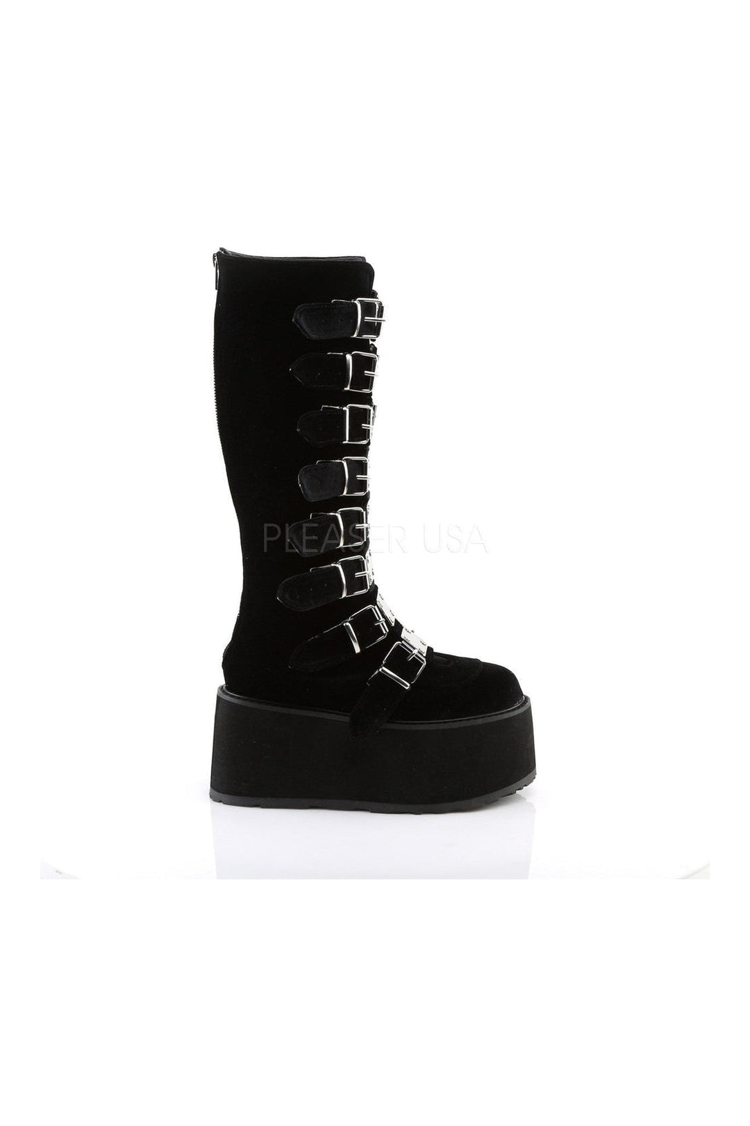 DAMNED-318 Demonia Knee Boot | Black Velvet-Demonia-Knee Boots-SEXYSHOES.COM