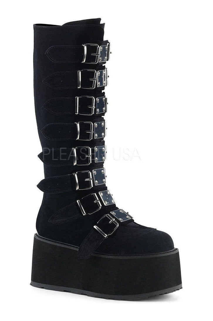 DAMNED-318 Demonia Knee Boot | Black Velvet-Demonia-Black-Knee Boots-SEXYSHOES.COM