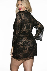 Intimate Attitudes Deep Low Cut Robe and G String Set in Black 