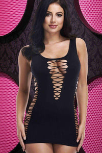 Lapdance Lingerie Deep V Mini Dress in Black  from SexyShoes.com