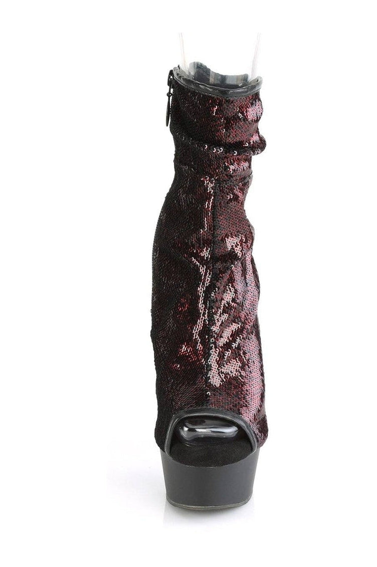 Pleaser DELIGHT-1008SQ Exotic Boot in Burgundy Sequins