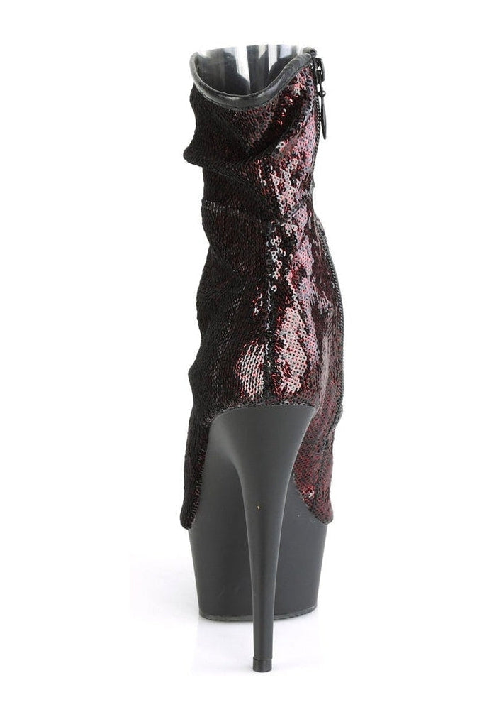 DELIGHT-1008SQ Stripper Boot | Burgundy Sequins-Ankle Boots-Pleaser-SEXYSHOES.COM