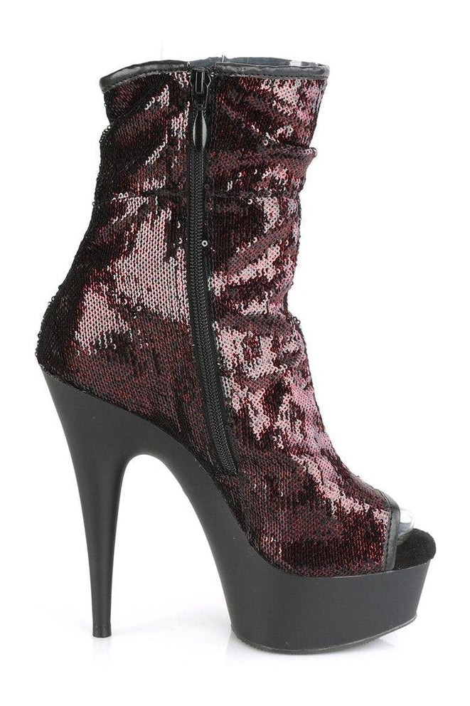 DELIGHT-1008SQ Stripper Boot | Burgundy Sequins-Ankle Boots-Pleaser-SEXYSHOES.COM