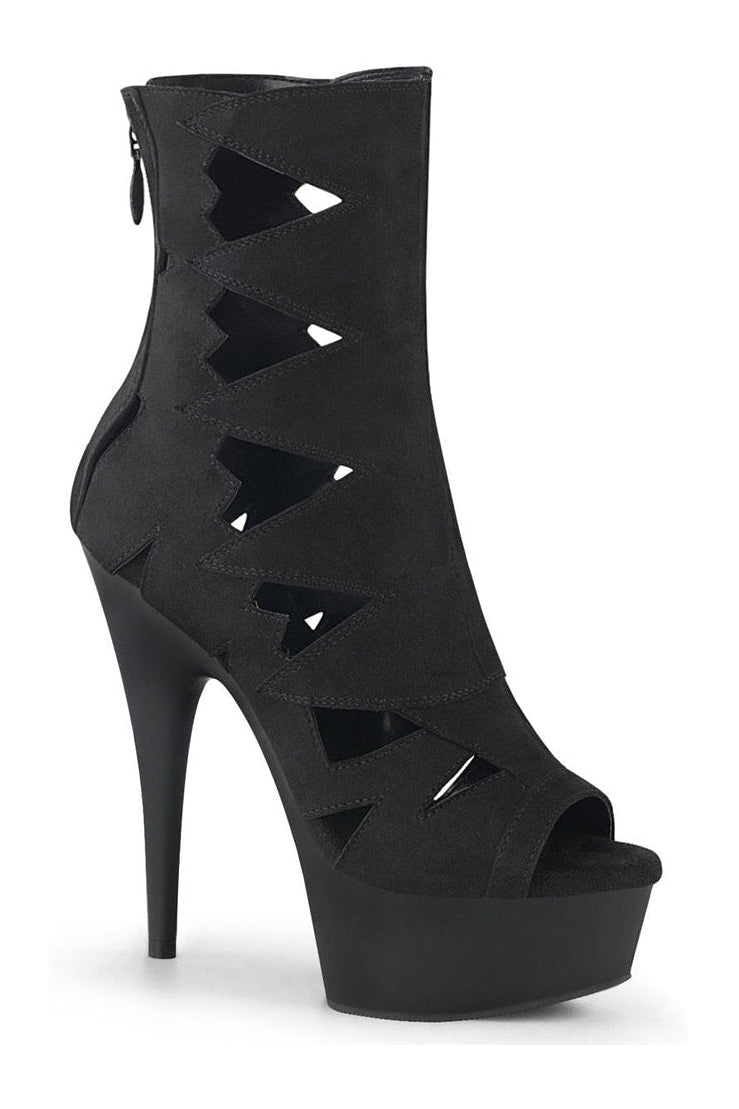 DELIGHT-1014 Exotic Ankle Boot | Black Faux Suede-Ankle Boots-Pleaser-Black-7-Faux Suede-SEXYSHOES.COM