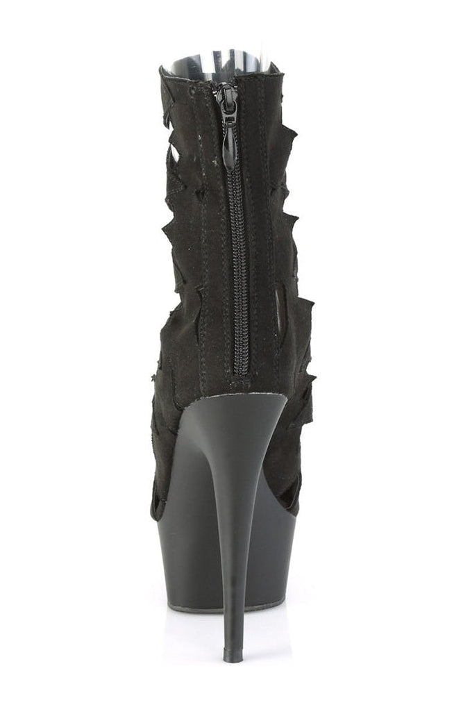 DELIGHT-1014 Exotic Ankle Boot | Black Faux Suede-Ankle Boots-Pleaser-SEXYSHOES.COM