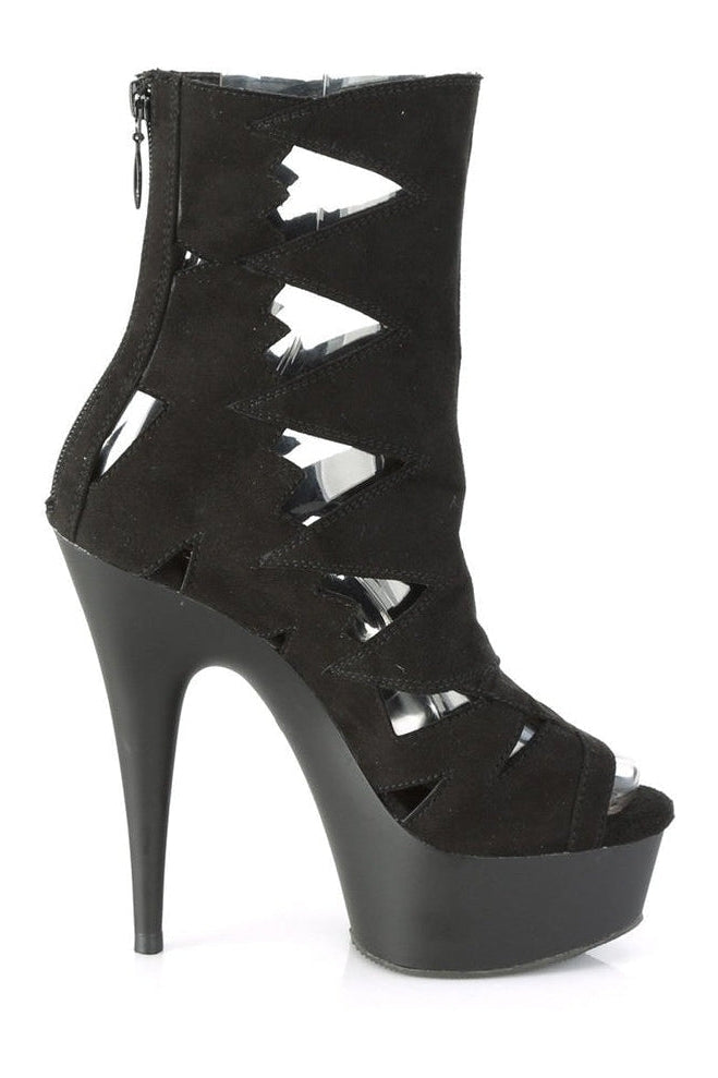 DELIGHT-1014 Exotic Ankle Boot | Black Faux Suede-Ankle Boots-Pleaser-SEXYSHOES.COM