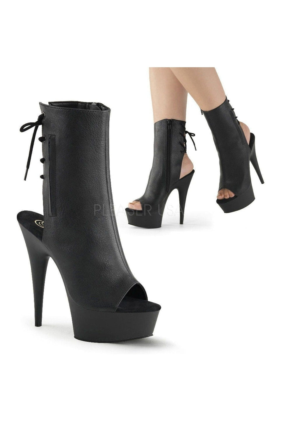 Pleaser DELIGHT-1018 Platform Boot in Black Faux Leather from SexyShoes.com
