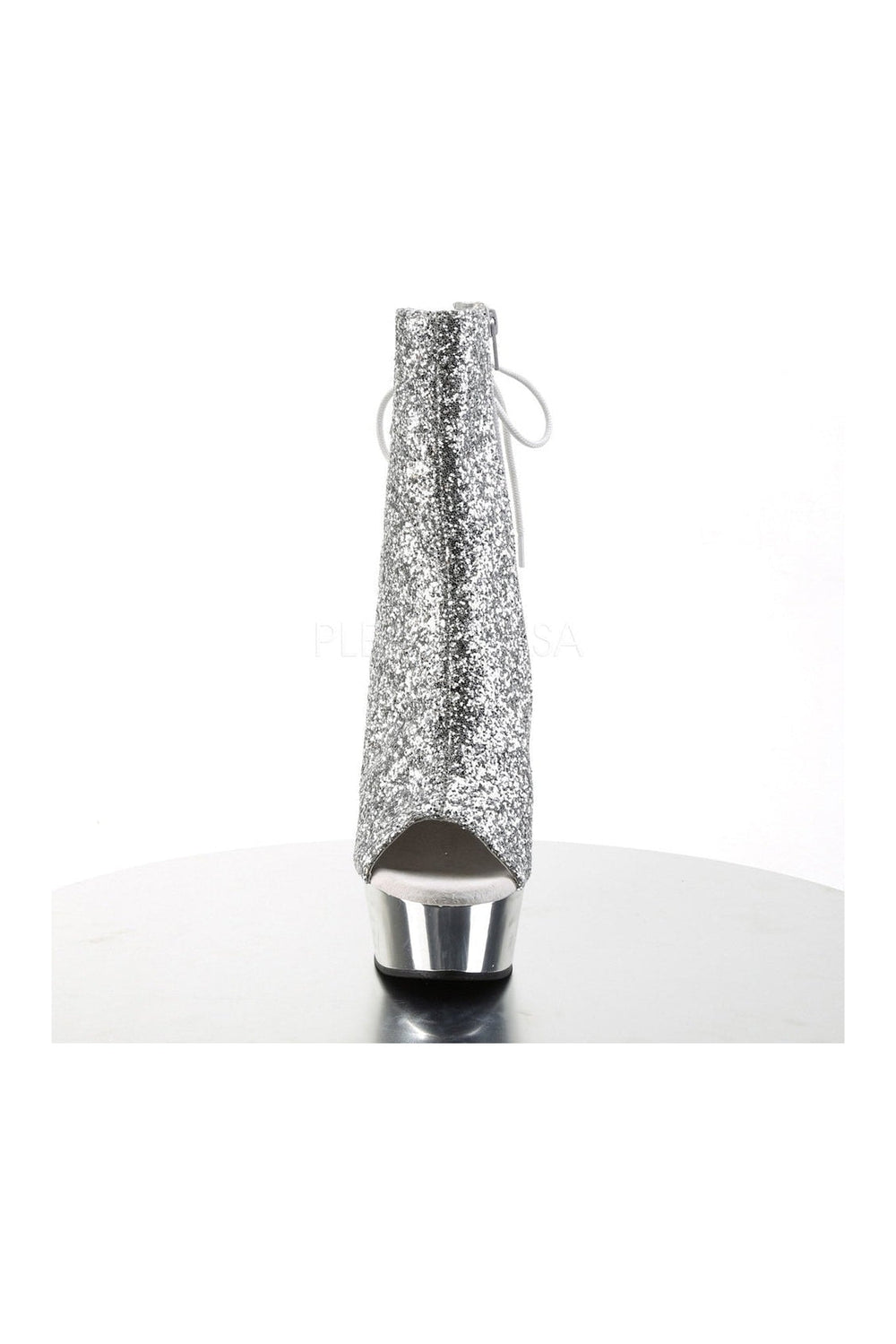 Pleaser DELIGHT-1018G Platform Boot in Silver Glitter