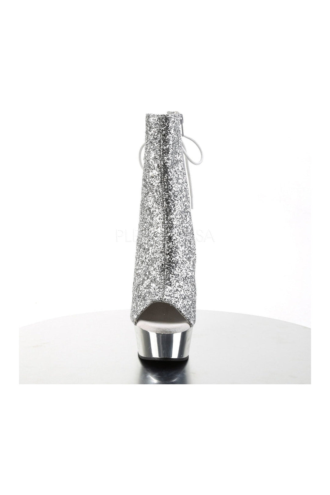 Pleaser DELIGHT-1018G Platform Boot in Silver Glitter