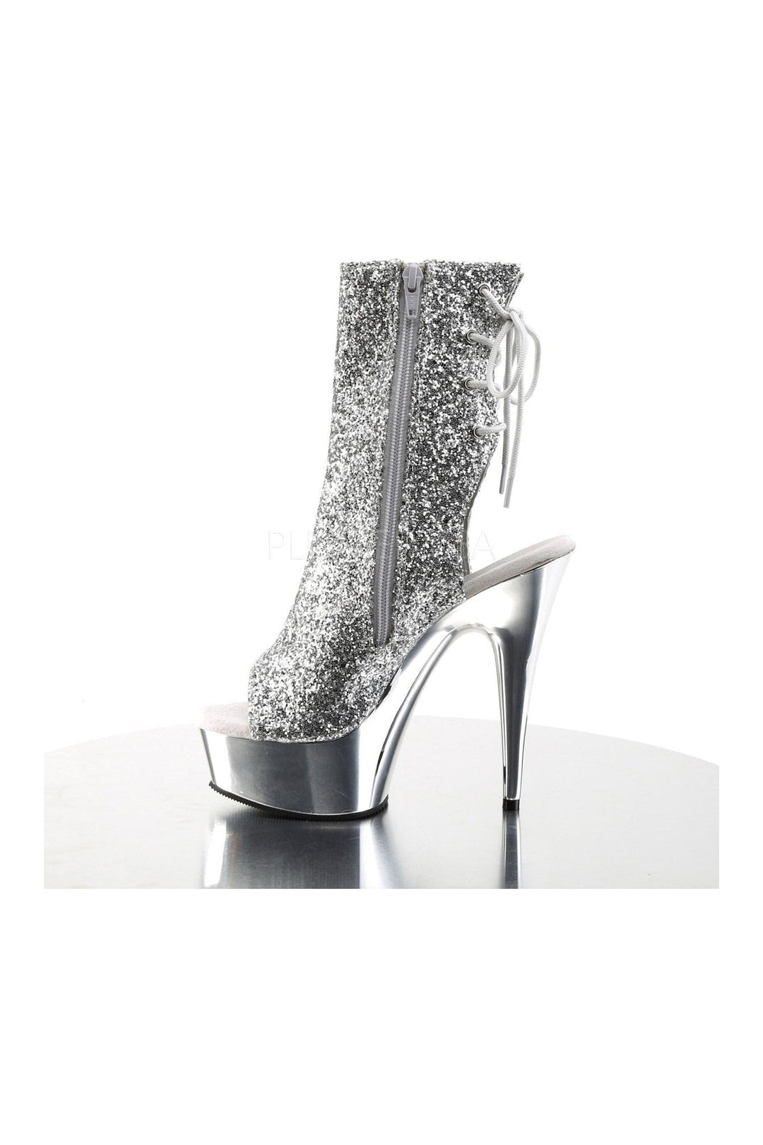 Pleaser DELIGHT-1018G Platform Boot in Silver Glitter