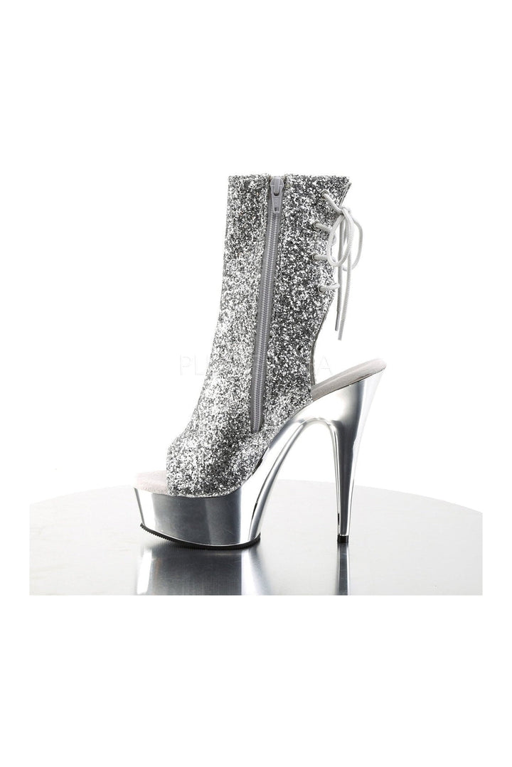 DELIGHT-1018G Platform Boot | Silver Glitter-Pleaser-Ankle Boots-SEXYSHOES.COM
