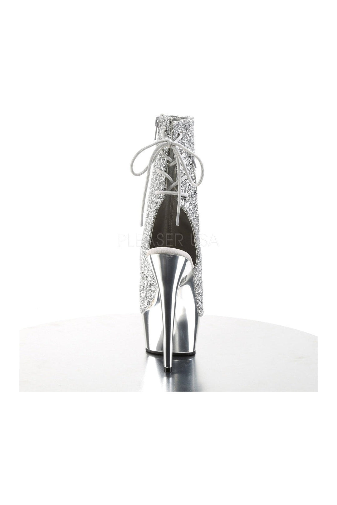 DELIGHT-1018G Platform Boot | Silver Glitter-Pleaser-Ankle Boots-SEXYSHOES.COM