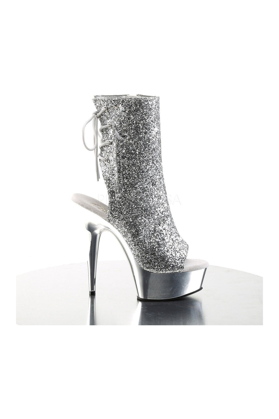 DELIGHT-1018G Platform Boot | Silver Glitter-Pleaser-Ankle Boots-SEXYSHOES.COM