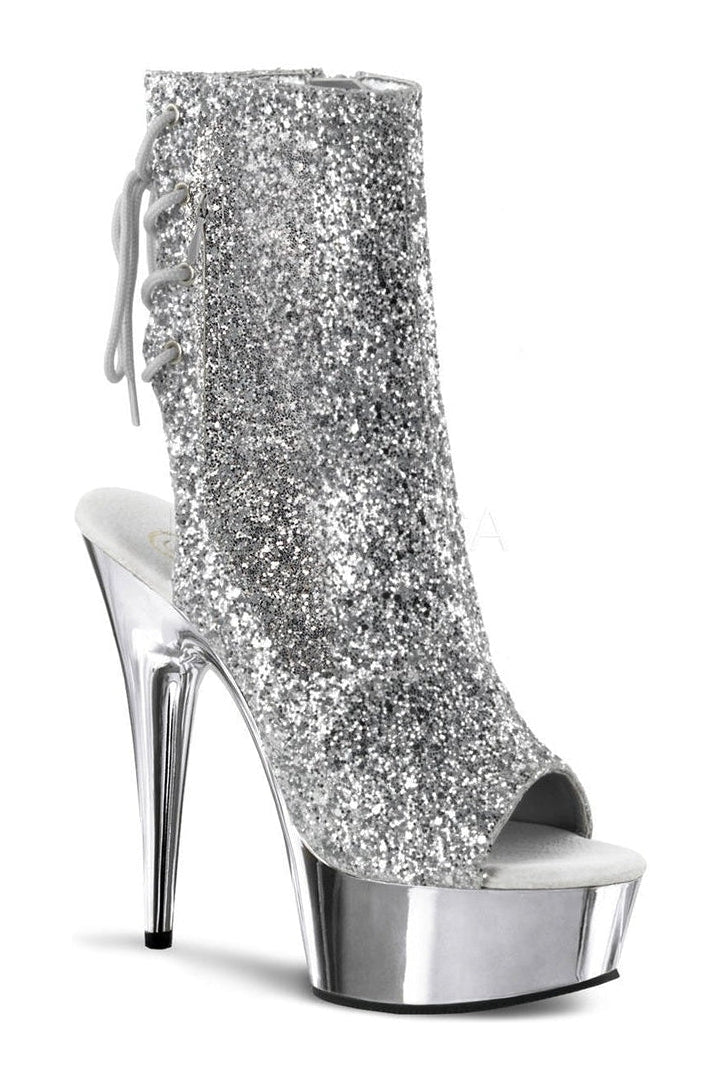 Pleaser DELIGHT-1018G Platform Boot in Silver Glitter from SexyShoes.com