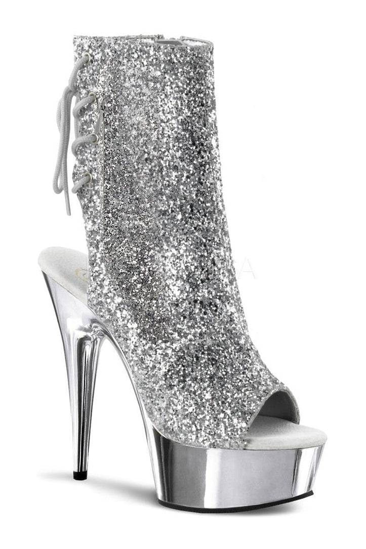 DELIGHT-1018G Platform Boot | Silver Glitter-Pleaser-Silver-Ankle Boots-SEXYSHOES.COM