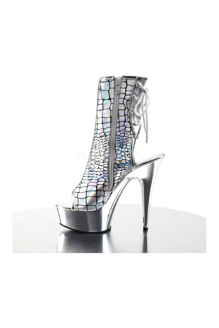 DELIGHT-1018HG Platform Boot | Silver Faux Leather-Pleaser-Ankle Boots-SEXYSHOES.COM