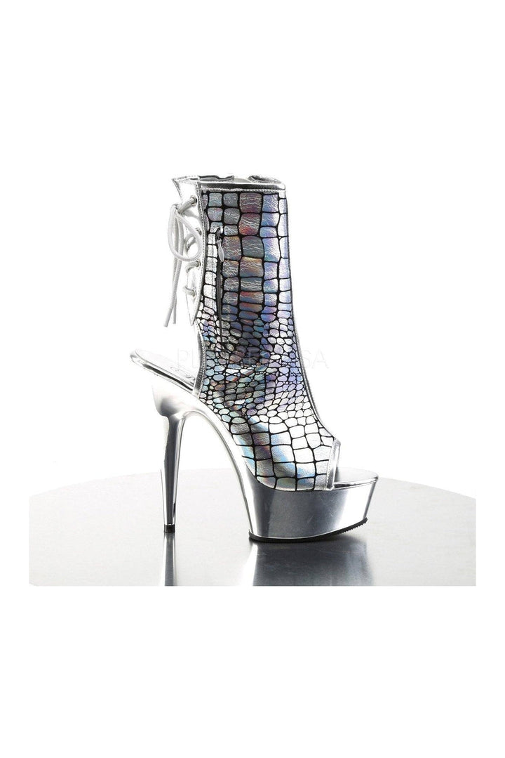 DELIGHT-1018HG Platform Boot | Silver Faux Leather-Pleaser-Ankle Boots-SEXYSHOES.COM