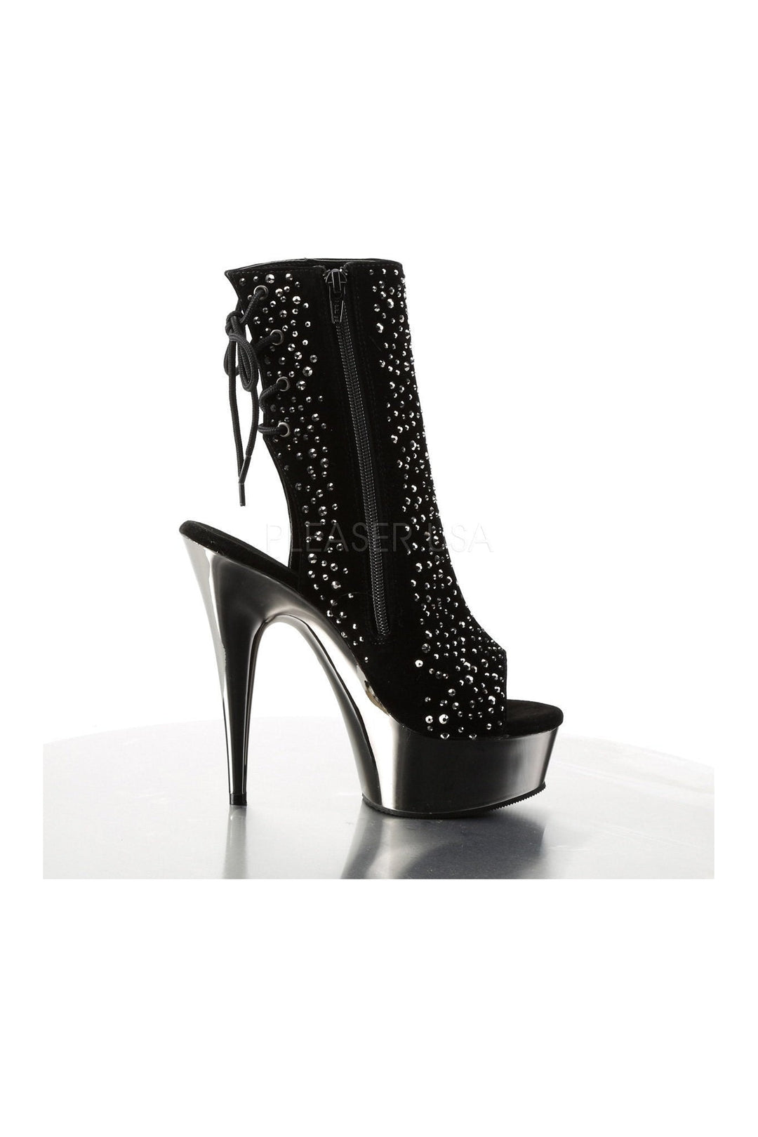 DELIGHT-1018RS Platform Boot | Black Velvet-Pleaser-Ankle Boots-SEXYSHOES.COM