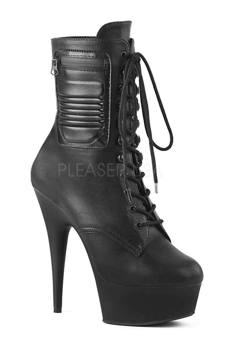 DELIGHT-1020PK Platform Ankle Boot | Black Faux Leather-Pleaser-SEXYSHOES.COM