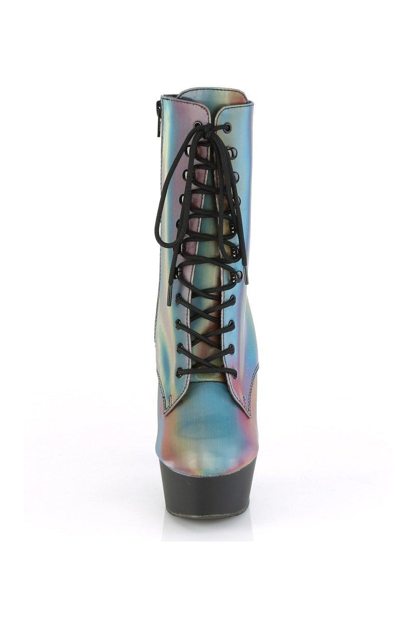 DELIGHT-1020REFL Exotic Ankle Boot | Rainbow Reflective-Ankle Boots-Pleaser-SEXYSHOES.COM