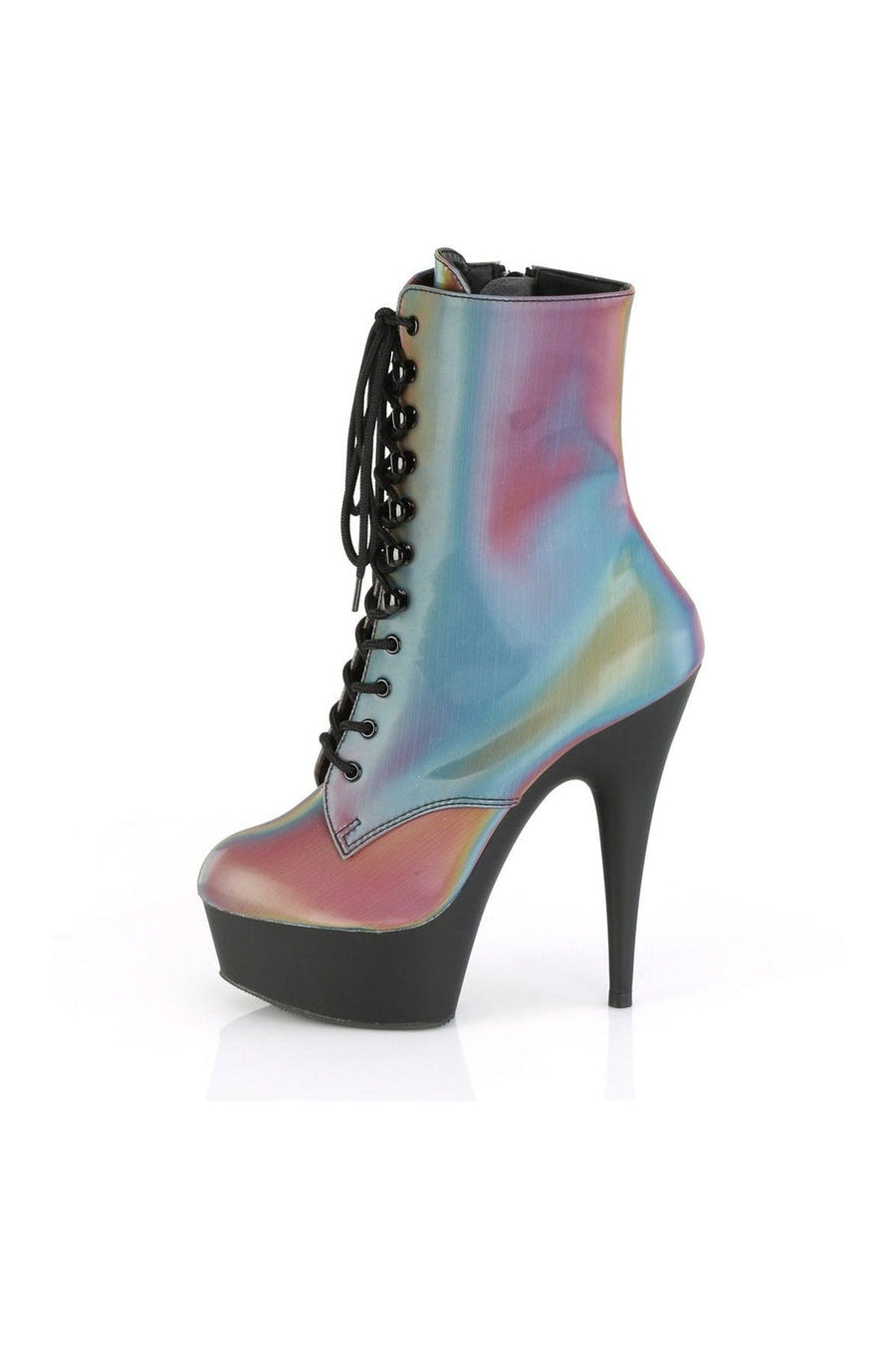 DELIGHT-1020REFL Exotic Ankle Boot | Rainbow Reflective-Ankle Boots-Pleaser-SEXYSHOES.COM