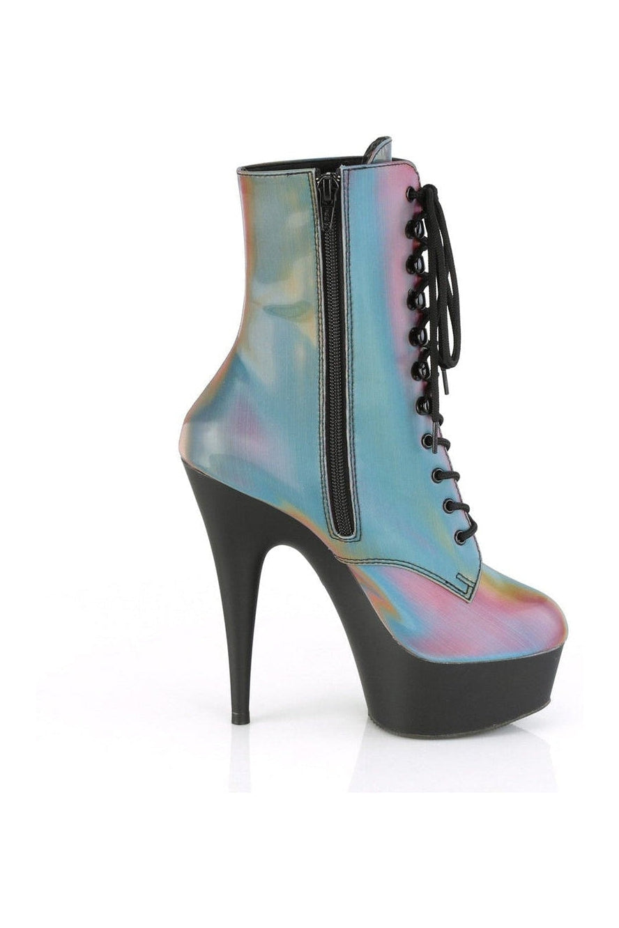 DELIGHT-1020REFL Exotic Ankle Boot | Rainbow Reflective-Ankle Boots-Pleaser-SEXYSHOES.COM