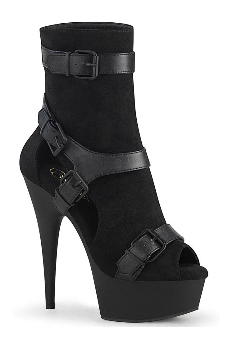 DELIGHT-1037 Exotic Ankle Boot | Black Faux Suede-Ankle Boots-Pleaser-Black-7-Faux Suede-SEXYSHOES.COM